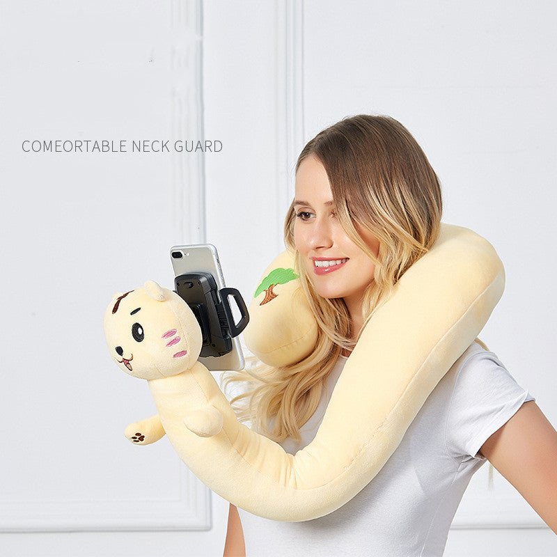 U-Shaped Neck Pillow with Phone Stand – Soft Travel & Lounge Pillow