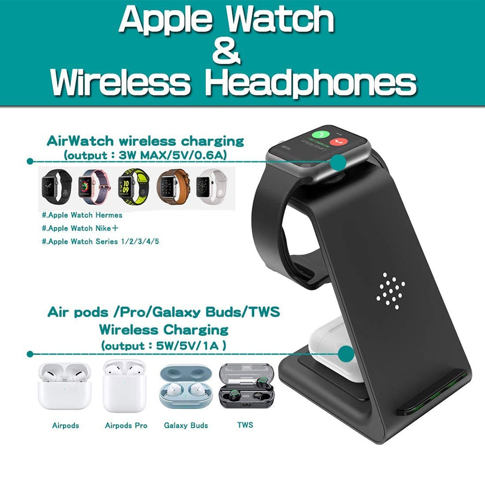 3-in-1 Wireless Charger Stand – iPhone, Apple Watch & AirPods