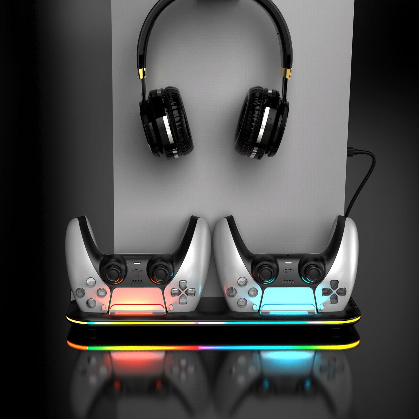 PS5 Charging Dock with RGB Lighting – Dual Controller & Headset Charger
