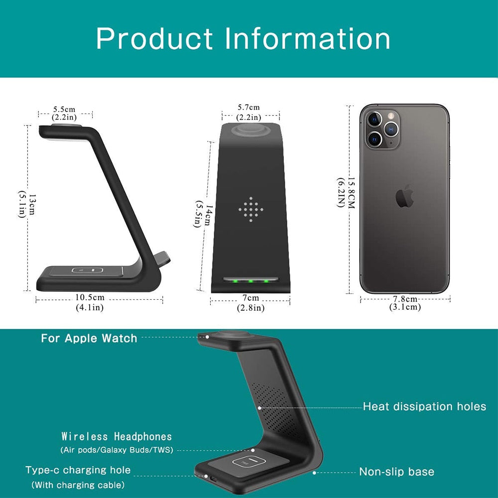 3-in-1 Wireless Charger Stand – iPhone, Apple Watch & AirPods