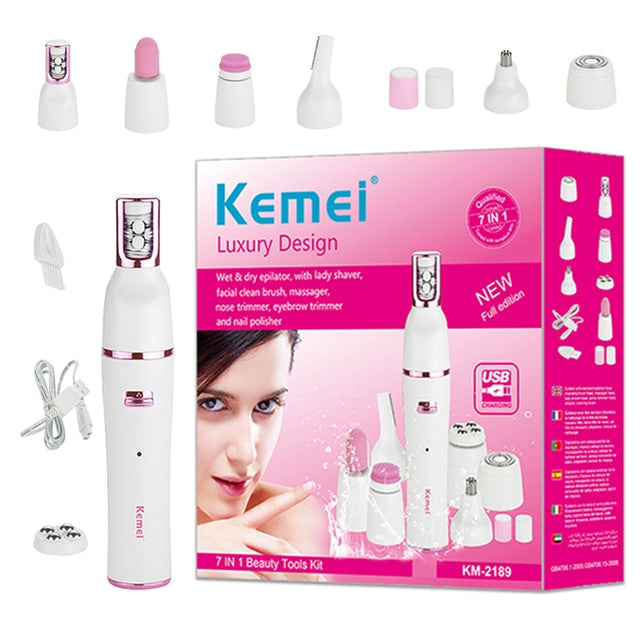 7-in-1 Women's Electric Facial Epilator – Waterproof Face Hair Remover