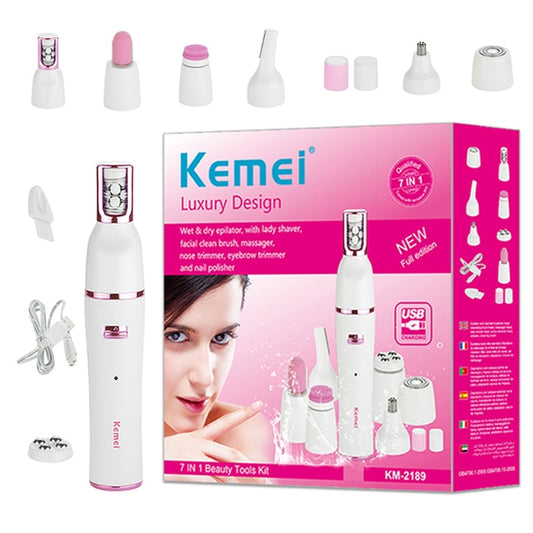 7-in-1 Women's Electric Facial Epilator – Waterproof Face Hair Remover