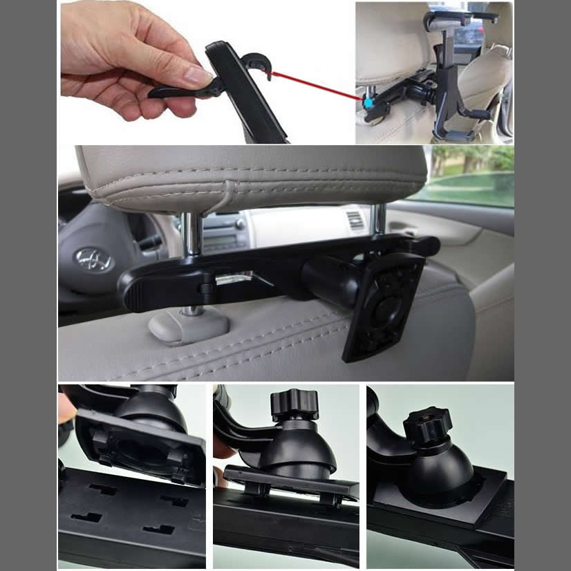 Car Headrest Tablet Holder – Fits iPad & Tablets 5.5–10 Inch, 180° Rotation