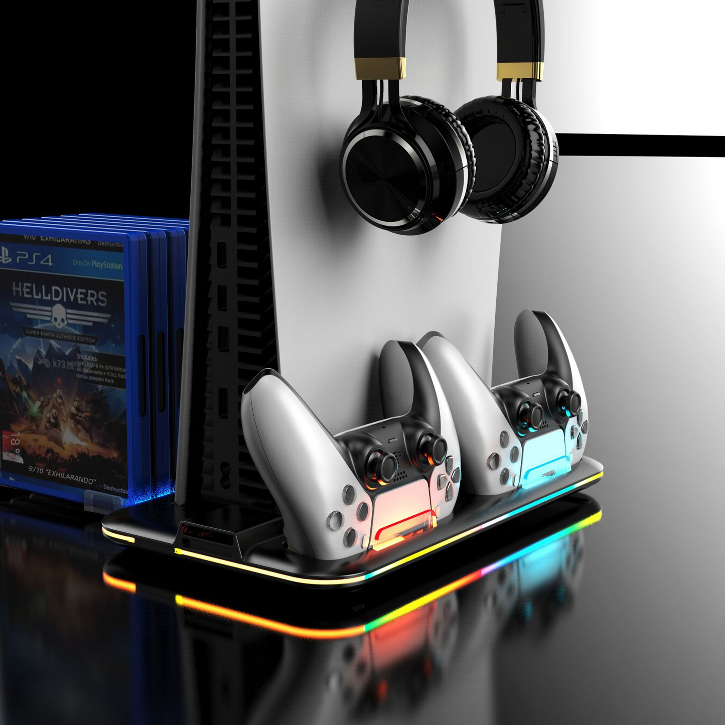 PS5 Charging Dock with RGB Lighting – Dual Controller & Headset Charger